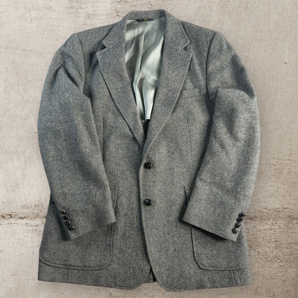 VTG Imperial by Haggar Tweed Blazer Mens 42R Gray Herringbone Sport Coat USA 90s